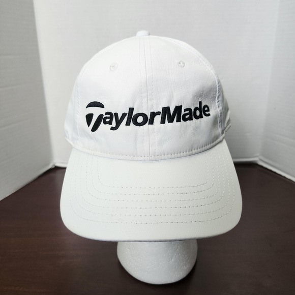TaylorMade Hat Cap Strap Back White Black Golf Embroidered Performance Mens - Picture 1 of 6